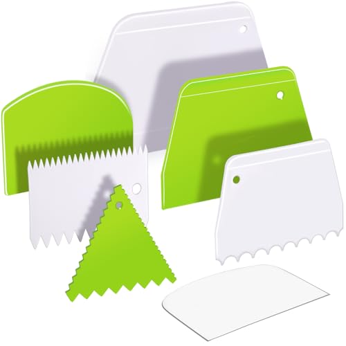 Teenitor 7 Pcs Cake Scraper, Bench Scraper Dough Scraper Cake Smoother Bowl Scraper Cake Cutter Cake Decorating Kit - color: White/Green