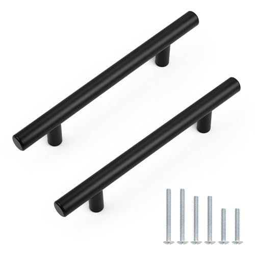 Probrico 30 Pack Hole Centers (102mm) 4inch Matte Black Cabinet Pulls,Hollow Stainless Steel Dresser Drawer Handles,Euro Pull Handle for Kitchen Cabinets 6.34inch Length - size: Center to Center: 4 inch