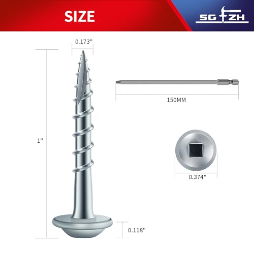 Pocket Hole Screws #8 x 1 Inch (427Pcs) 2lb. Carbon Steel, Zinc Plated, Washer Head, Coarse Thread, Square Drive,150MM Drive Bit Included - color: Zinc Plated, size: #8 x 1"