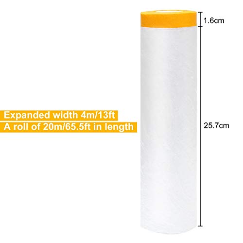 13Ft x 65 Ft Plastic Painting Drop Film, 2 Pcs Tape and Drape Dust Plastic Drop Cloth, Pre-Taped Masking Film for Automotive Painting Covering