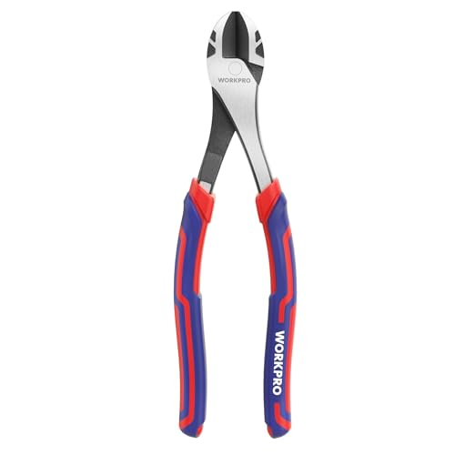 WORKPRO 8 Inch High Leverage Diagonal Pliers, Cr-V Steel & Anti-Slip Handle | Heavy Duty Wire Cutters, Diagonal Cutters, for Cutting Copper, Brass, Iron, Aluminum & Steel Wires