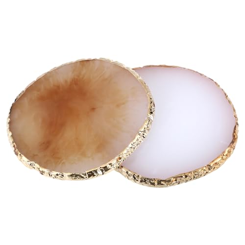 2 Pcs Resin Nail Art Palette Set, Gold Edge, Coffee & White - color: Coffee, White