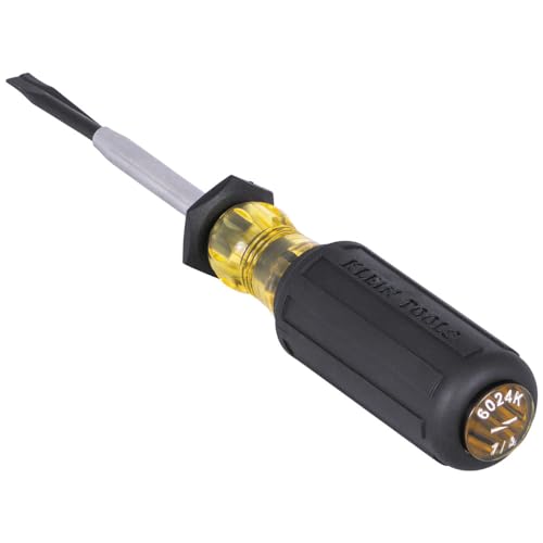 Klein Tools 6024K Slotted Screw-Holding Screwdriver, 1/4-Inch Split-Blade Flat Head Driver, Positive Gripping Action, Cushion-Grip Handle - style: 1/4-Inch Driver