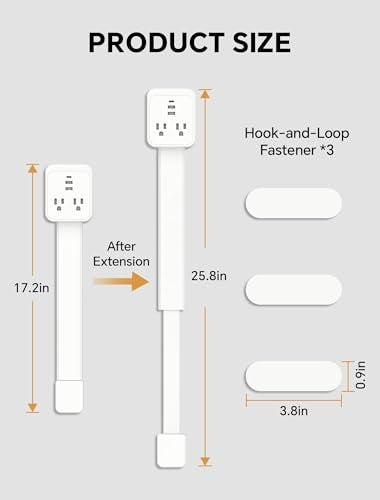 Outlet Extender Stick 17.2''–25.8'' Adjustable with USB C & 2 USB Ports, Electrical Outlet Extender with 2 AC Outlets, Flexible Rotat Plug for Multi-Angle Use in Home, Office, RV Tight Spaces