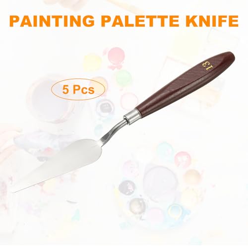 HARFINGTON 5pcs Palette Knife Painting Tool 3.31 x 0.94 Stainless Steel Art Spatula Pallet Knives Scrapers Tools with Beech Wood Handle for Acrylic Oil Canvas Mixing Spreading, Red/Silver - size: 3.31" x 0.94"