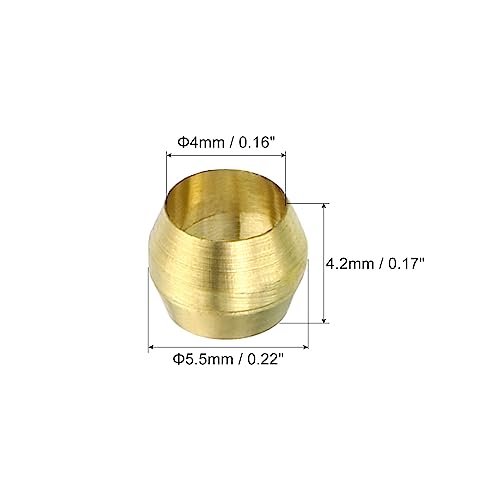 PATIKIL 4mm Tube OD Brass Compression Sleeves Ferrules, 50 Pack Brass Ferrule Fitting Brass Compression Fitting Assortment Kit for Air Water Gas Pipe - size: 4mm