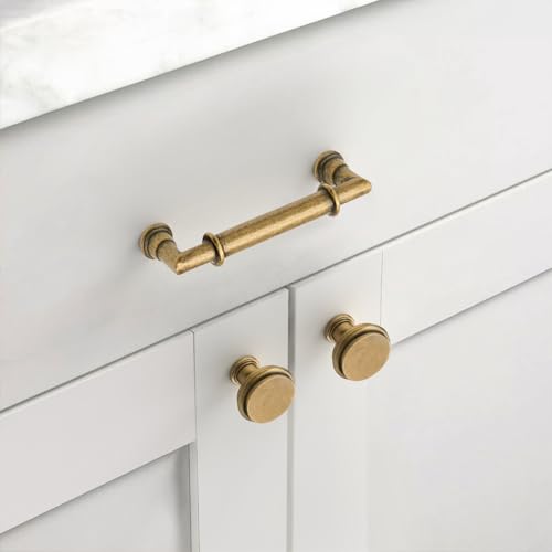 Asidrama 10 Pack 3.75 Inch(96mm) Brushed Antique Brass Kitchen Cabinet Handles, Cabinet Pulls Kitchen Cabinet Hardware for Cupboard Drawer Pulls 2281 - color: Antique Brass, size: 3.75" Hole Center