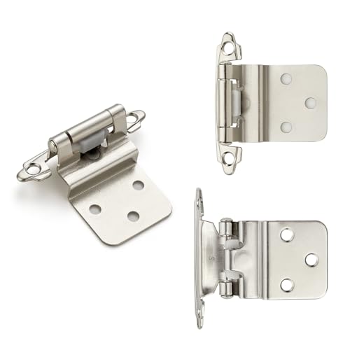Brushed Nickel Cabinet Hinges, 3/8 Inch Inset, 4 Pack(2Pairs) - color: Satin Nickel