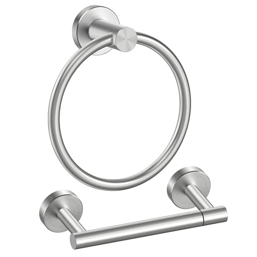 FORIOUS Toilet Paper Holder and Towel Ring Set, Bathroom Accessories Set - color: Stainless Steel
