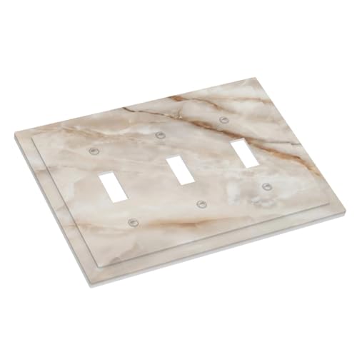 Beige Marble Pattern Light Switch Cover Modern Wall Plate Decorative 3 Gang Triple Toggle Switch Plates Electrical Outlet Faceplate for Bathroom Kitchen Bedroom 6.7" x 4.8" - size: 3 Gang Triple Toggle