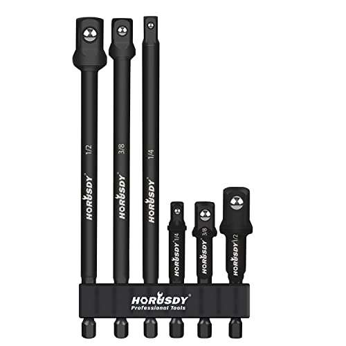 6-Piece Impact Sockets Adapter Sets, 3-Inch and 6-Inch Hex Shank 1/4" 3/8" 1/2" - color: 6 Pcs 3" & 6" Black Adapters