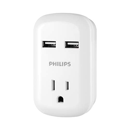 Philips Outlet Extender with 2 USB Ports, 3 Prong Wall Adapter