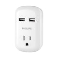 Philips Outlet Extender with 2 USB Ports, 3 Prong Wall Adapter