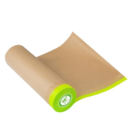 Tangibay Pre-Taped Masking Paper for Painting - 18 inch x 50 feet Tape and Drape Painters Paper, Paint Adhesive Protective Paper Roll for Covering Skirting, Frames, Cars and Auto Body (1 Roll) - size: 1 Roll: 18"