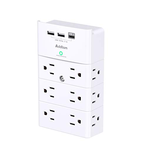 Addtam Outlet Extender with 12 AC Outlets and 3 USB Ports (1 USB-C), White - color: White, size: 1c2a No Pd