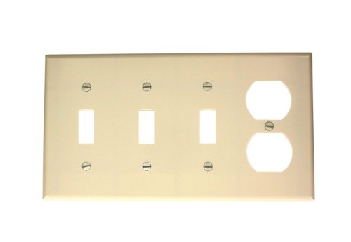 Leviton 4-Gang 3-Toggle 1-Duplex Device Combination Wallplate, Standard Size, P38-T, Light Almond - color: Light Almond