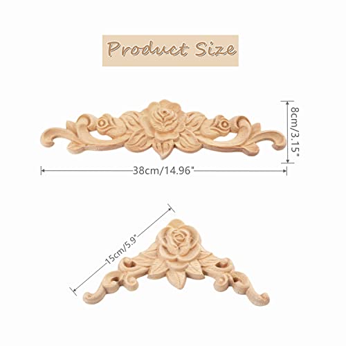 Wood Rose Appliques Onlays Set, 5Pcs Unpainted Decorative Carved Decals - size: Large