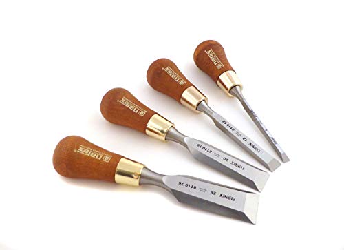 Narex 4 pc set 6 mm (1/4) , 12 mm (1/2) , 20 mm (11/16) , 26 mm (1-1/16) Butt Woodworking Chisels in Wooden Presentation Box 853750