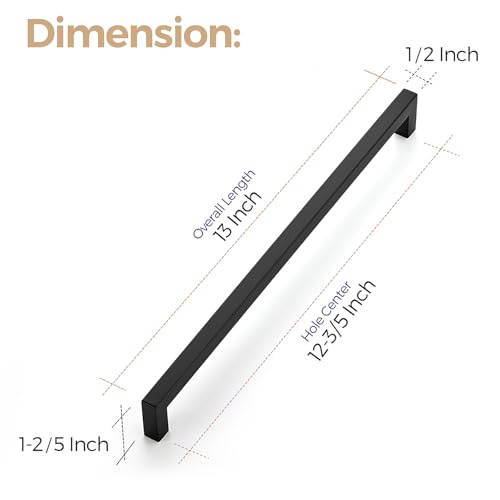 Ravinte Matte Black Cabinet Handles Square Pulls 12-3/5 Inch 3 Pack - size: 13 Inch (12-3/5 Inch Hole Center)