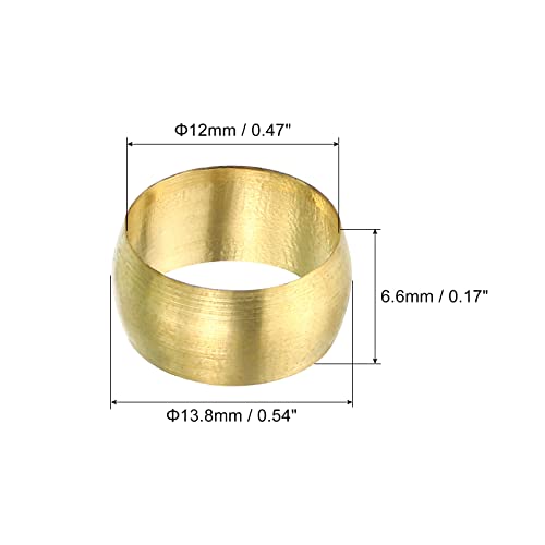 PATIKIL 12mm Tube OD Brass Compression Sleeves Ferrules, 50 Pack Brass Ferrule Fitting Brass Compression Fitting Assortment Kit for Air Water Gas Pipe - size: 12mm
