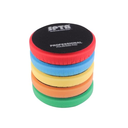 Buffing Polishing Pads, SPTA 5Pcs 5.5 Inch Face for 5 Inch 125mm Backing Plate Mix Cutting Force Buffing Pads Cutting Polishing Pad Kit for Car Buffer Polisher Compounding,Polishing, Waxing-SQPPS5MIX - size: 125mm