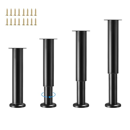 Furniture Legs Metal Adjustable 4 Pcs 11.8-20.5 inch, Adjustable Cabinet Legs for Sofa/Bed/Chair/Dresser/Table, Bed Center Slat Support Legs, Black - size: 11.8-20.5" (4pcs)