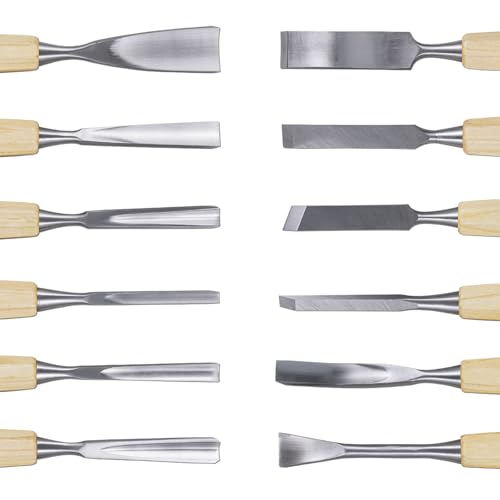 Falling in Art 12 Pcs Wooden Carving Chisel Set with a Leather Pouch
