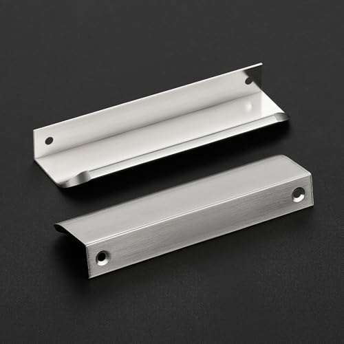 Brushed Nickel Cabinet Handles Finger Edge Pulls 5 Inch CC 10 Pack - color: Silver, size: 128mm/5" Overall Length
