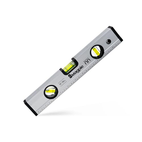 Magpie 12-Inch Magnetic Level and Ruler, 180/90/45 Degree Bubbles, Mechanical Torpedo Level, Shock Absorbing End Caps, Measurement in Inches and Centimeters