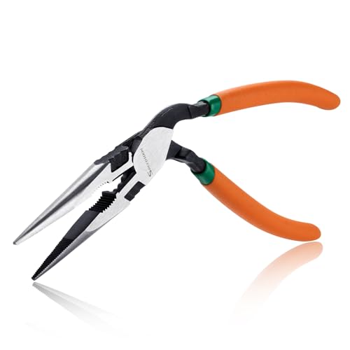 SPEEDWOX High Leverage Long Nose Pliers Pistol Grip Pliers High Leverage Pistol Grip Professional Tool Wire Cutters Reduce Effort by 35% Offset Angled Head Offers Increased Access and Leverage - style: Long Nose Pliers