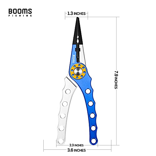 Booms Fishing X1 Aluminum Fishing Pliers Saltwater, Surf Fishing Tackle Kit, Fishing Multitool Hook Remover Braided Fishing Line Cutting and Split Ring with Coiled Lanyard and Sheath - color: Blue(coms 1 Sheath and 1 Lanyard)