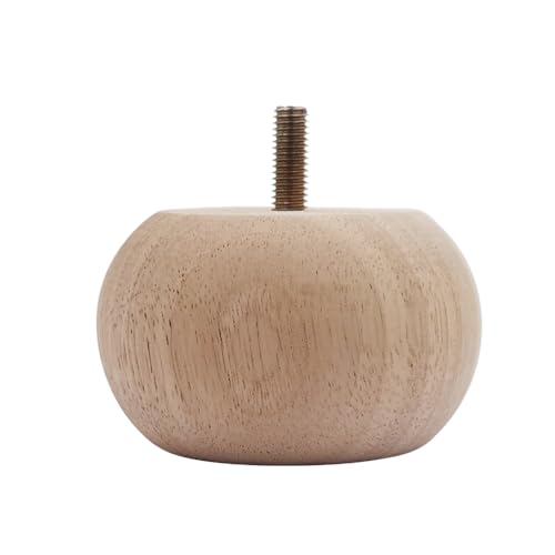 2 Inch Solid Oak Wood Bun Feet, Set of 4 - Unfinished Round Furniture Legs for Sofa, Couch, Chair, Ottoman & Cabinet | Includes Screws, Mounting Plates & Rubber Pads - size: 2 inch Hanger Bolt