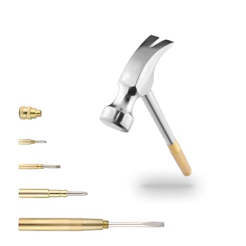 Small Metal Hammer 6 in 1 with Slotted/Flat Head Phillips Screwdriver Claw Hammer Manual, Portable Multifunction Tool Hammer (Gold Silver) - color: Gold Silver
