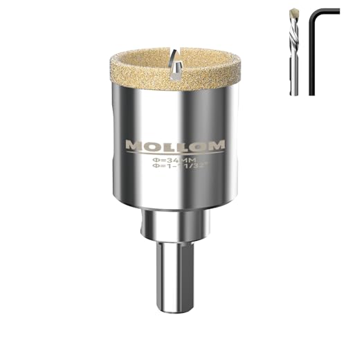 MOLLOM 1-11/32" (34mm) Diamond Hole Saw with 2 Pilot Drill Bit - size: 34mm | 1-11/32", style: Single Pack