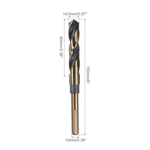 uxcell 3pcs Reduced Shank Twist Drill Bits 14.5mm Black Nitride & Gold Titanium Coated High Speed Steel 4341 with 10mm Shank for Stainless Steel Alloy Metal Plastic Wood - size: 14.5mm x 10mm