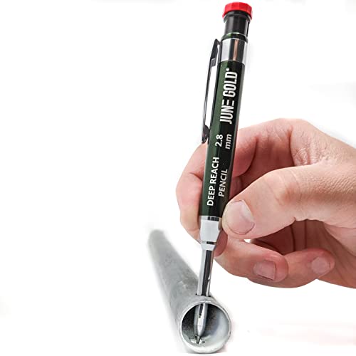 June Gold 2.8 mm Deep Reach Metal Carpenter Pencil, 36 Refills, 6 Colors