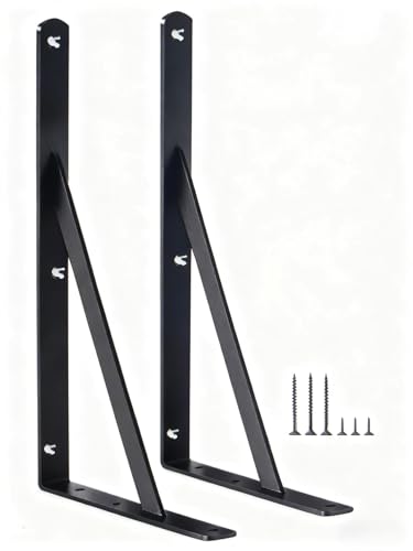 2 Pack L18 x H 12" Black Heavy Duty Shelf Brackets with Screws Metal Shelf Brackets Shelf Support Angle Brackets for Shelves L Brackets Heavy Duty Floating Shelf - size: 18''x12'', style: 2 Pack-Black