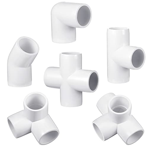 Xuniea 42 Pieces 1 Inch PVC Pipe Fittings Elbow Set Tent Connection Tee Heavy Duty PVC Elbow Fittings for Greenhouse Shed Pipe, Furniture Build and More - size: 1 Inch