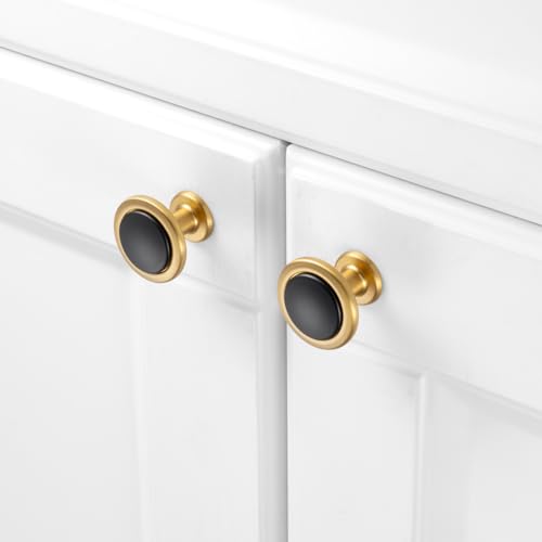 KOOFIZO 10 Pack Black & Gold Cabinet Knobs Round Single Hole Pulls 1960s - color: Black + Brushed Gold, size: Knob 1 - 10Pcs, style: Round
