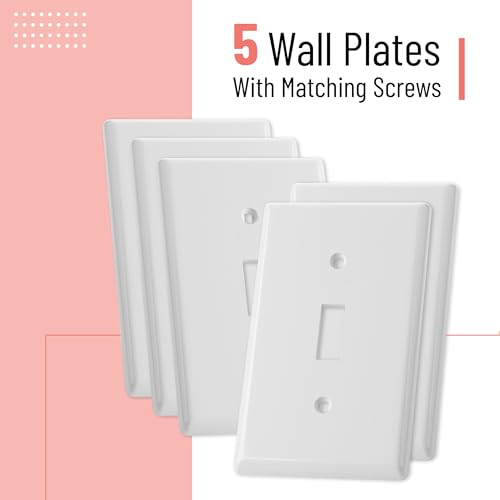 Bates- Light Switch Plates, 5 Pack, White, Light Switch Cover Plate, Single Switch Plate Cover - color: White, size: 5 Pack, Standard-Size