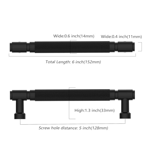 Asidrama 10 Pack 5 Inch(128mm) Matte Black Cabinet Pulls Knurled Kitchen Cabinet Handles, Cabinet Pull Kitchen Cabinet Hardware for Cupboard Drawer Pulls - color: Matte Black, size: 5" Hole Center, style: 10 Pack
