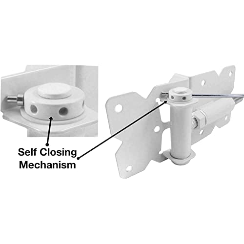 Self Closing Vinyl Gate Hinges - White - for Vinyl, PVC and Plastic Fencing: Vinyl Fence Gate Hinges w/Mounting Hardware - color: White