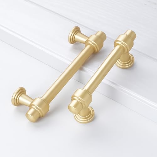 10 Pack Brushed Gold Cabinet Pulls 3-3/4 Inch(96mm) Hole Center Drawer Pulls Cabinet Hardware Kitchen Cabinet Handles for Bathroom Dresser Pulls - color: Brushed Gold, size: 3.75" Hole Center（96mm）