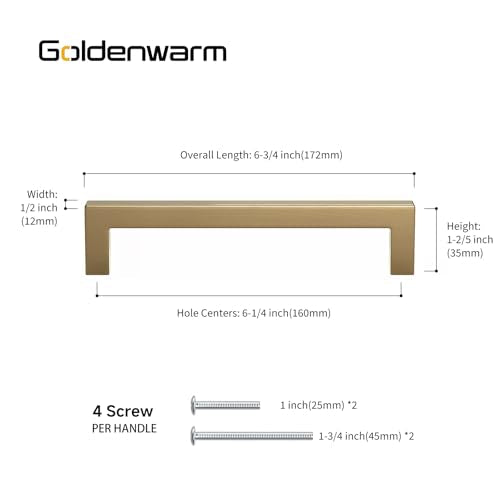 Goldenwarm 25 Pack 6-1/4 Inch Champagne Bronze Cabinet Pulls Square Handles - color: Champagne Bronze, size: 6-1/4in Hole Centers