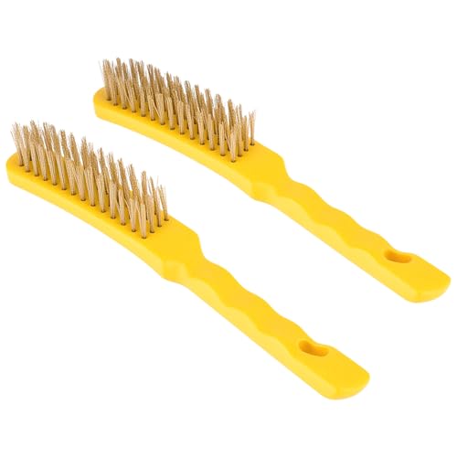 QWORK Wire Scratch Brush, 2 Pack 11 Inch Heavy Duty Stainless Steel Wire Brush with Ergonomic Plastic Handle, Rust Remover & Welding Slag Cleaner for Metal, Paint & Scale