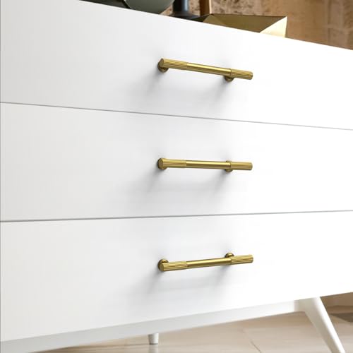 10 Pack Vibrant Brushed Moderne Brass Cabinet Pulls 3.75 Inch(96mm) Heavy-Duty Solid Kitchen Cabinet Handles Cabinet Hardware Drawer Pulls - color: Vibrant Brushed Moderne Brass, size: 3.75" Hole Center