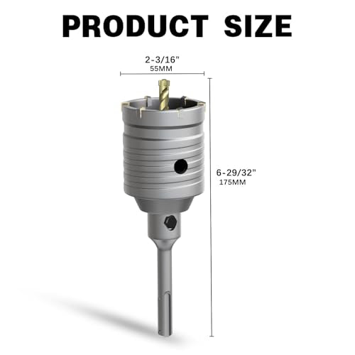 2-3/16" Concrete Hole Saw,55mm Masonry Hole Saw, with 110mm SDS Plus Shank Connecting Rod for Concrete Brick Cement Stone Wall Drilling Home Improvement - size: （2-3/16" 55mm）