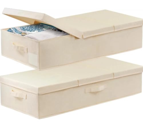 punemi 6 in Tall Under Bed Storage, Wedding Dress Box, 2 Pack, Beige - color: Beige, size: 2 Pack-6 inch Tall-Structured