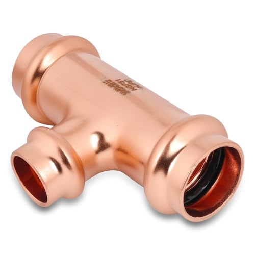 (wdaisy 10 PACK) Copper Press Reducing Tee – 3/4" x 1/2" x 3/4", Press Compatible Copper Fitting, Lead-Free, for Plumbing & Potable Water - size: 3/4" × 1/2" × 3/4" Copper Press Reducing Tee – 10P