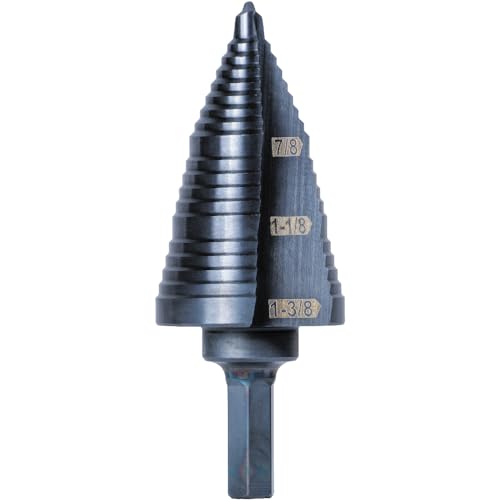Klein Tools KTSB15 Step Drill Bit #15 Double Fluted 7/8 to 1-3/8-Inch with Easy-to-Read Step Markings and Targets, 3/8-Inch Hex Shank - size: 7/8 to 1-3/8-Inch, style: Standard